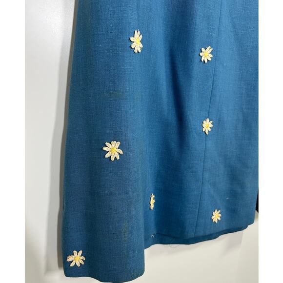 Vintage‎ 60s Blue Daisy Mini Dress Mod Cottagecore Floral Embroidery - Picture 11 of 13